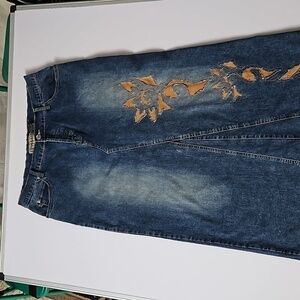 Crest Jean's Stretch  Denim Maxi Skirt  sz 17/18 Blue with cutouts Pre-owned